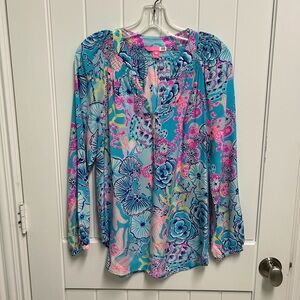 Lilly Pulitzer Blue and Pink Floral silk Blouse